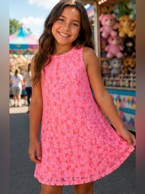 The Children's Place Bright Pink and Orange Floral Lace Swing Dress
